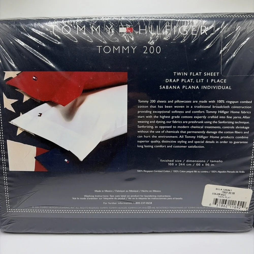 Vtg Tommy Hilfiger TOMMY 200 Twin Flat Sheet Navy Blue‎ 100%Ring Spun Cotton NIP